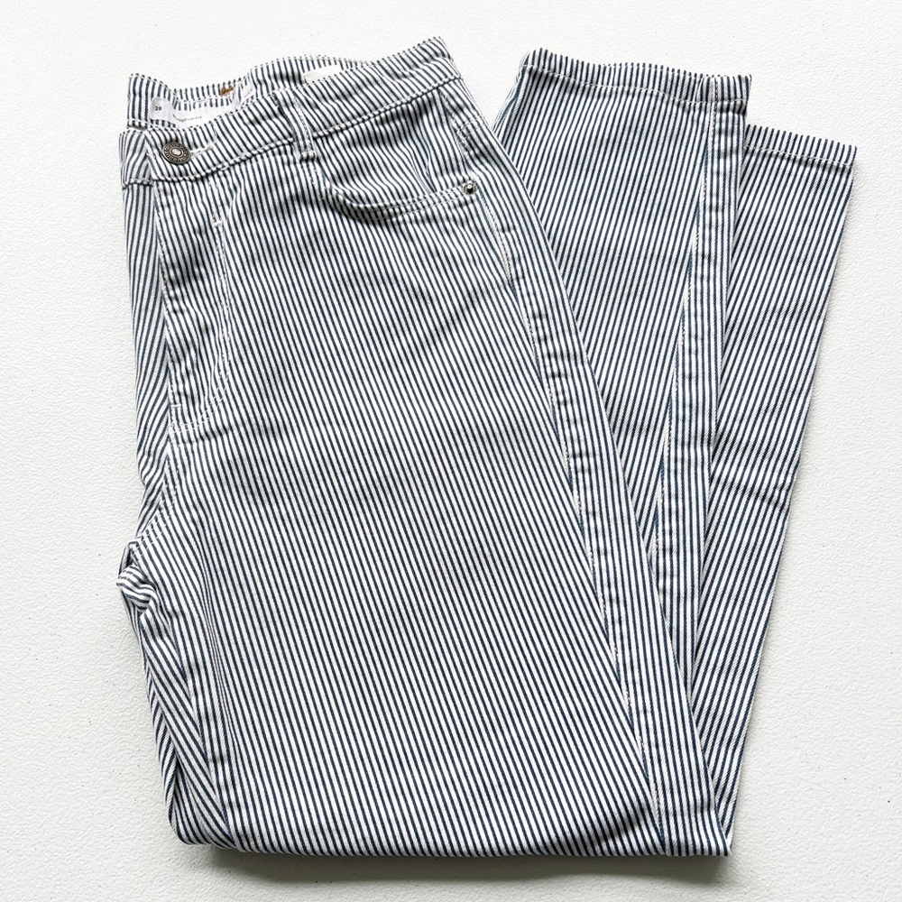 Subdued Boyfriend Fit Jeans Stripes Blue White Jeans High Waist Womens Size 28